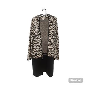 Chico's Black and Cream Leopard Knit Zip Cardigan Sweater